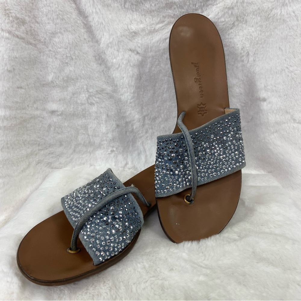 Paul Green blue denim jean cz studded slide sandals. Size 7